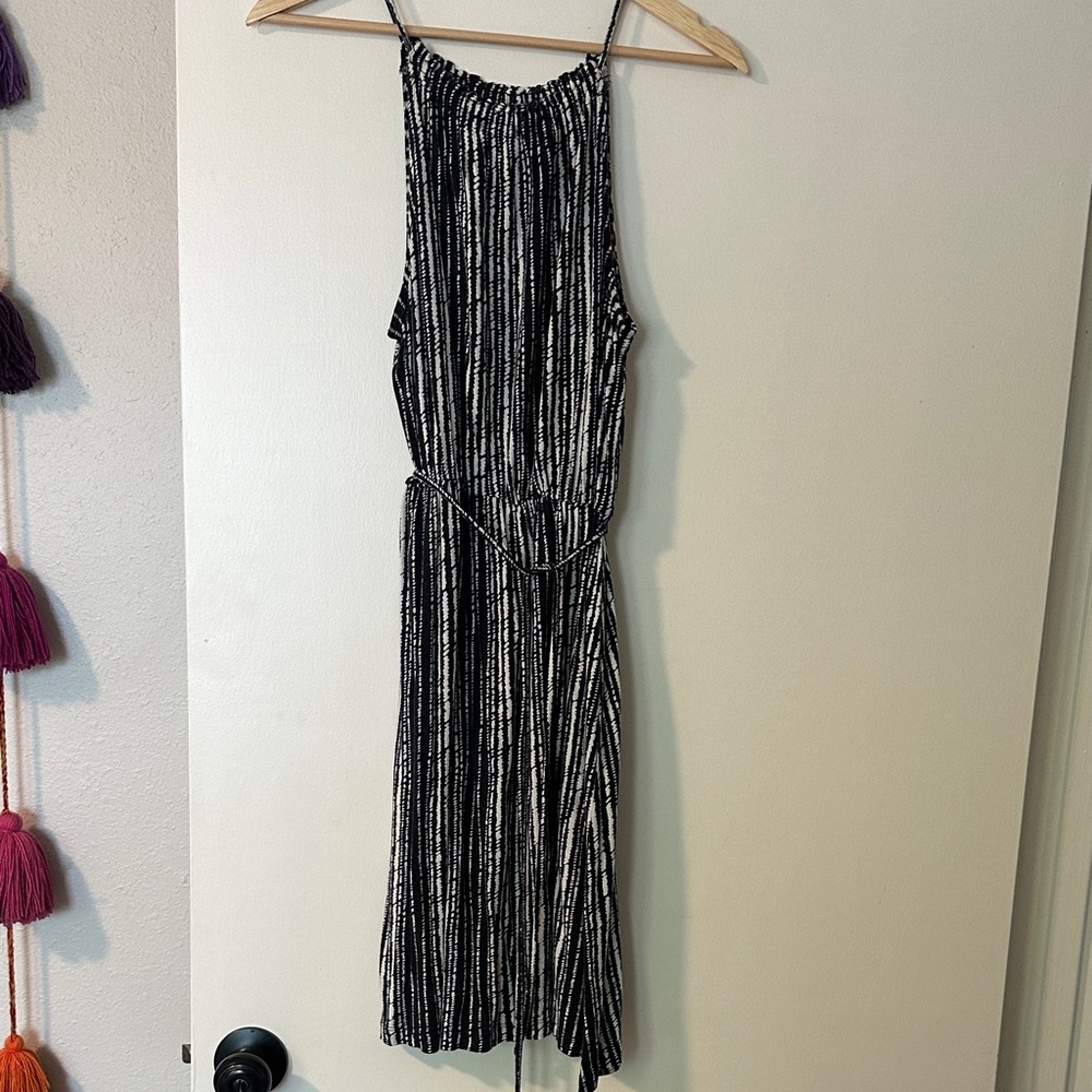LOFT Black and White Knit Striped Dress
